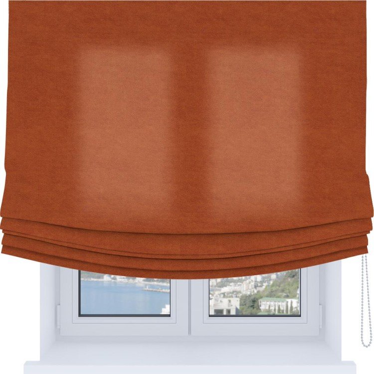 Римская штора Soft с мягкими складками, ткань вельвет терракотовый