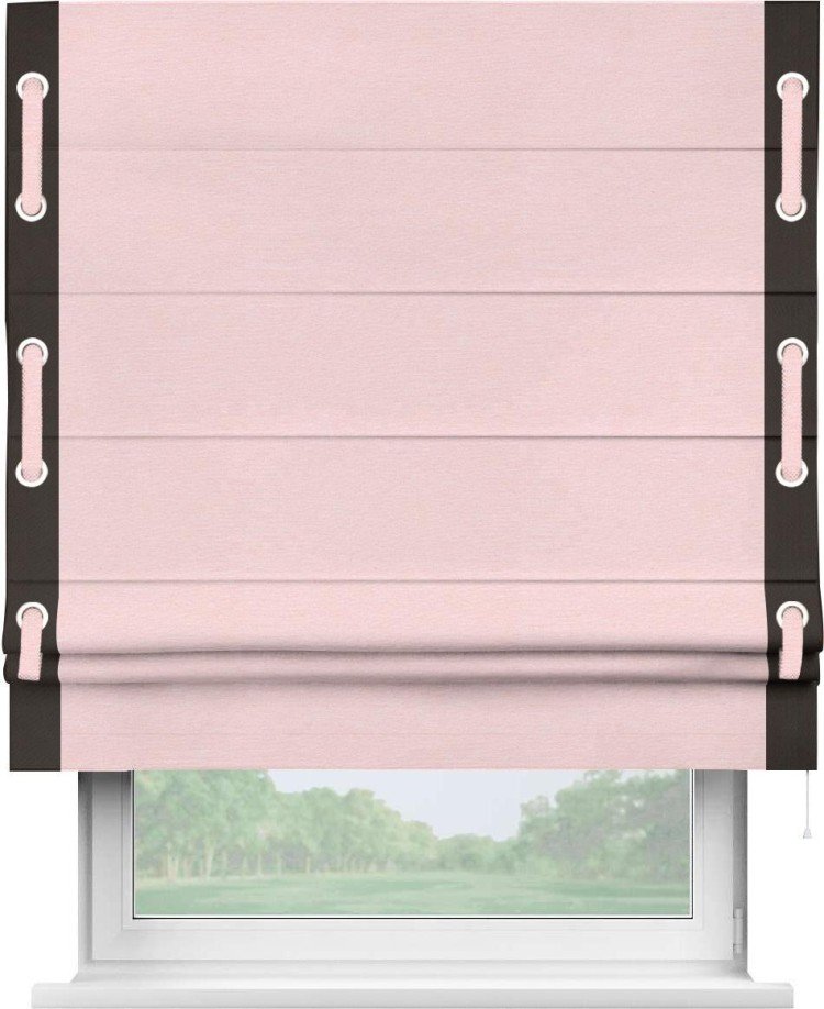 Римская штора «Кортин» с кантом Стрим Дуо (люверсы с пояском), для проема, ткань блэкаут однотонный розовый