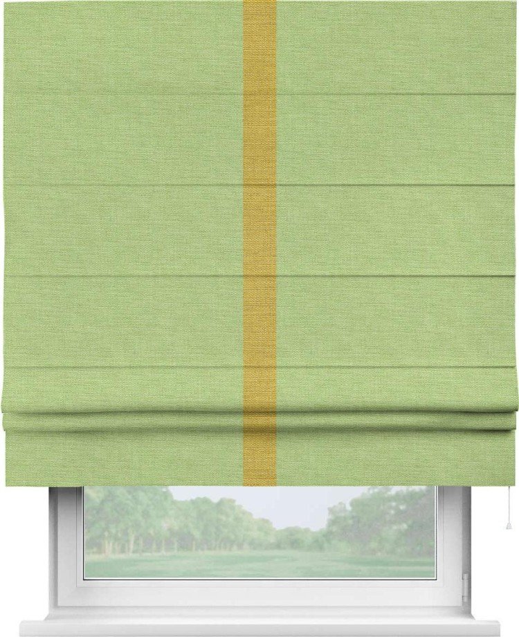 Римская штора «Кортин» с кантом Хайвэй, для проема, ткань лён зеленый