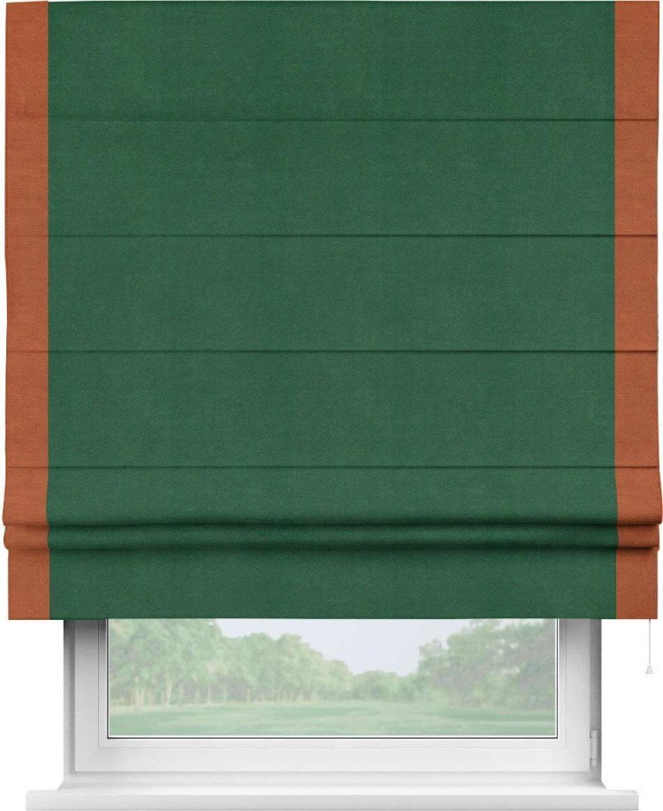 Римская штора «Кортин» с кантом Стрим Дуо, для проема, ткань вельвет зеленый