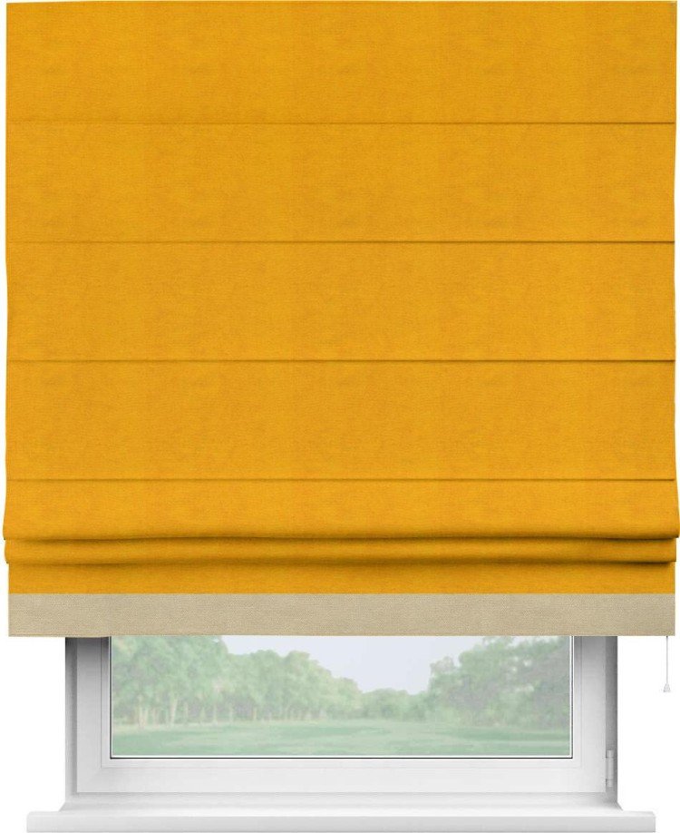 Римская штора «Кортин» с кантом Джестер, для проема, ткань вельвет желтый