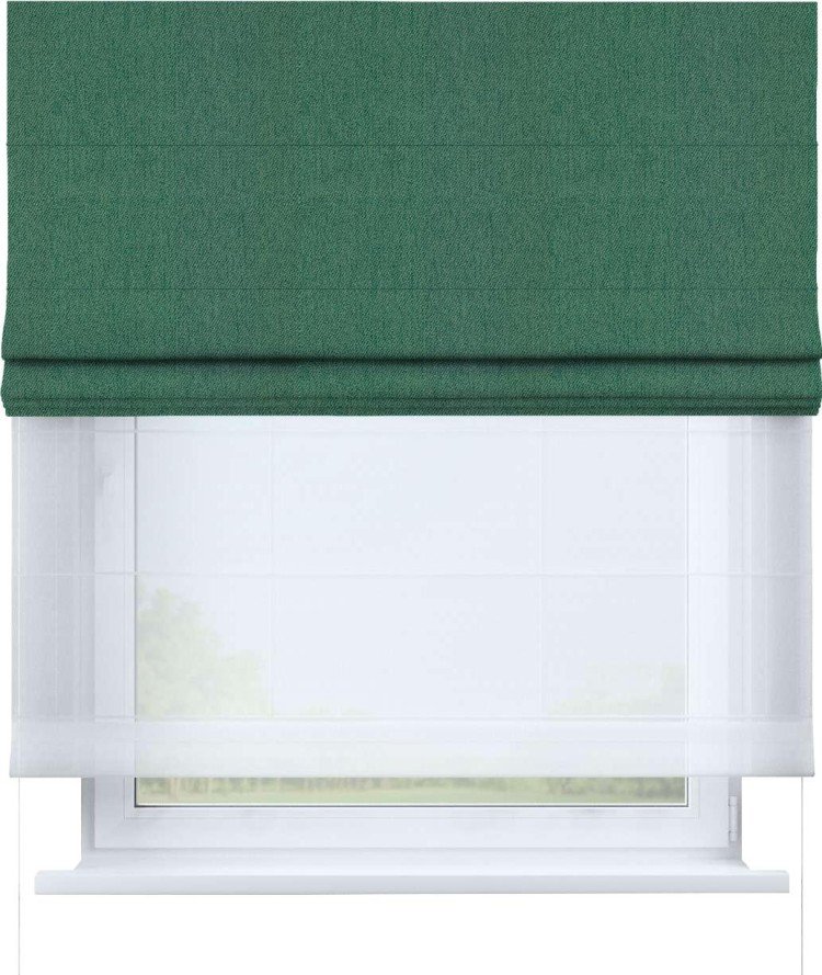 Римская штора «Кортин» день-ночь, ткань твид блэкаут, зелёный