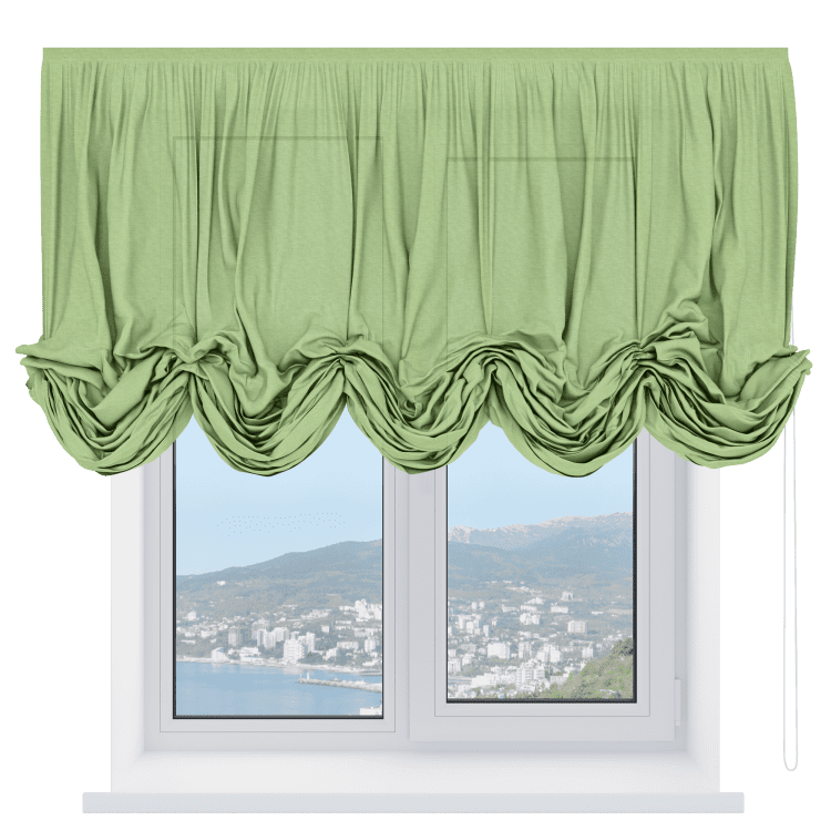 Австрийская штора «Кортин», ткань лён зелёный