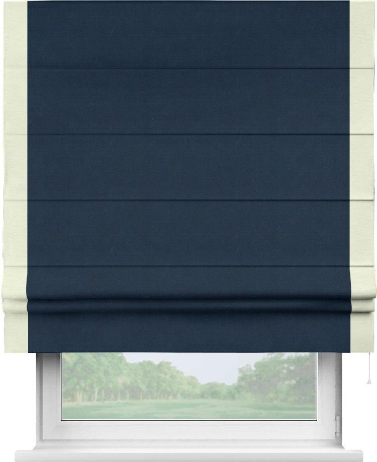 Римская штора «Кортин» с кантом Стрим Дуо, для проема, ткань вельвет темно-синий