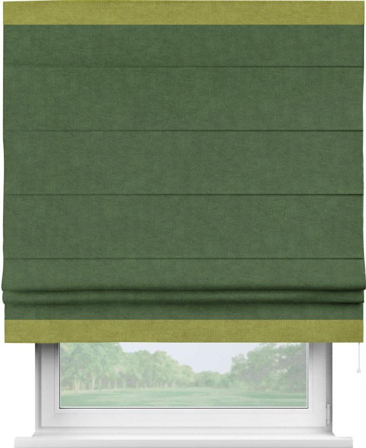 Римская штора «Кортин» для проема, канвас зелёный, с кантом Горизонт
