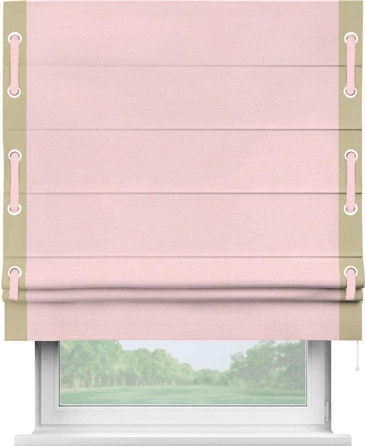 Римская штора «Кортин» с кантом Стрим Дуо (люверсы с пояском), для проема, ткань блэкаут однотонный розовый