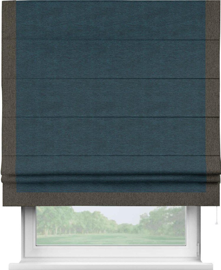Римская штора «Кортин» с кантом Виктория, для проема, ткань твид блэкаут, глубокий синий