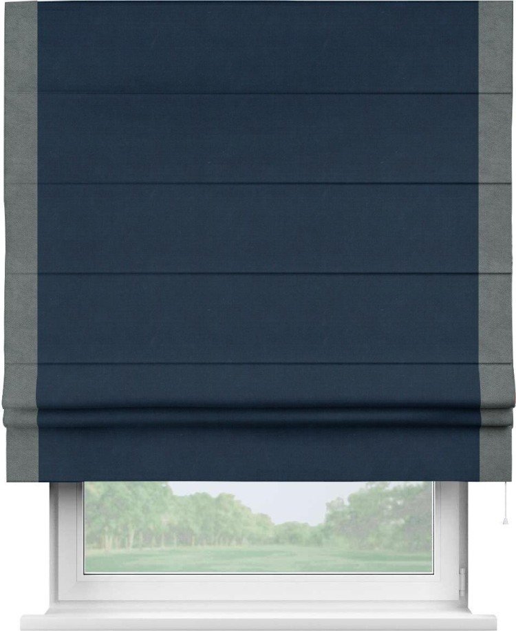 Римская штора «Кортин» с кантом Стрим Дуо, для проема, ткань вельвет темно-синий