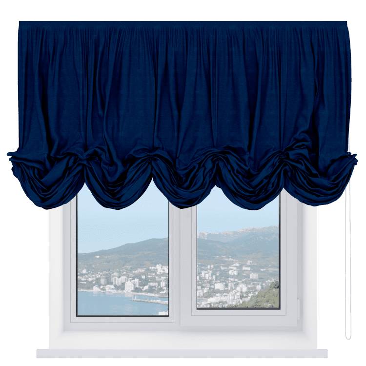 Австрийская штора «Кортин», ткань софт однотонный синий