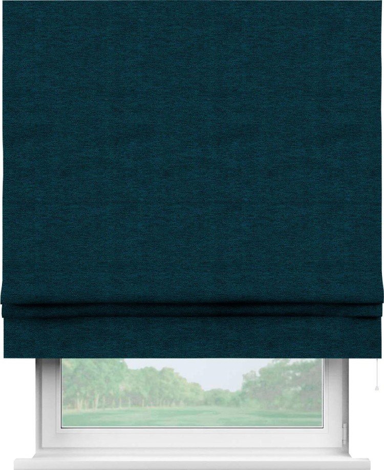 Римская штора «Кортин» для проема, ткань твид блэкаут, глубокий синий