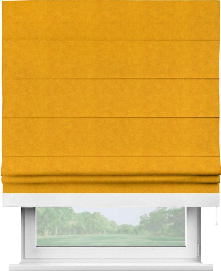 Римская штора «Кортин» с кантом Джестер, для проема, ткань вельвет желтый