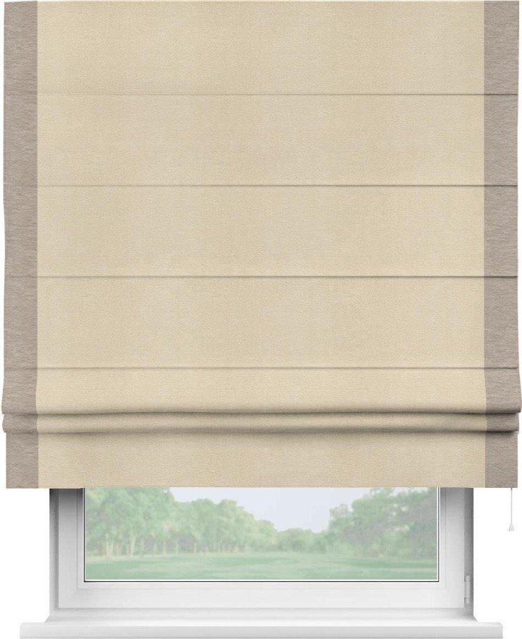 Римская штора «Кортин» с кантом Стрим Дуо, для проема, ткань софт однотонный бежевый лайт