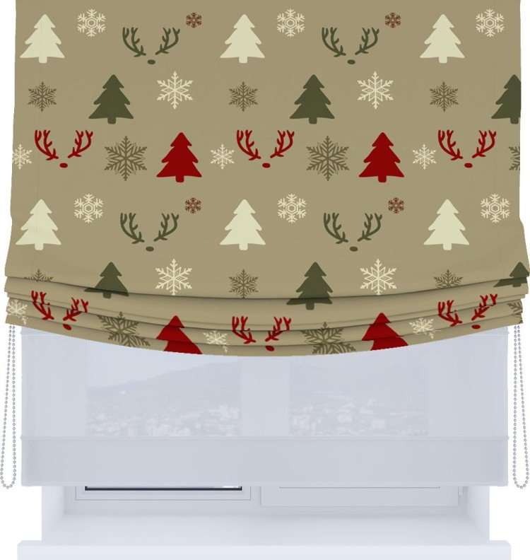 Римская штора «Кортин», день-ночь с мягкими складками, «Гармония рождества»