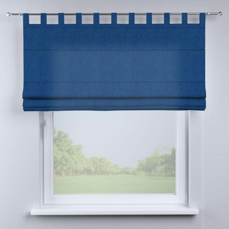 Римская штора на петлях «Кортин», ткань вельвет синий