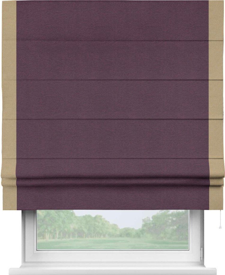 Римская штора «Кортин» с кантом Стрим Дуо, для проема, ткань лён димаут, фиолетовый
