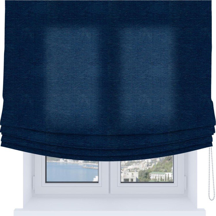 Римская штора Soft с мягкими складками, ткань софт однотонный синий