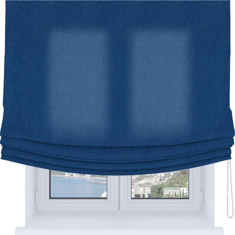 Римская штора Soft с мягкими складками, ткань вельвет синий