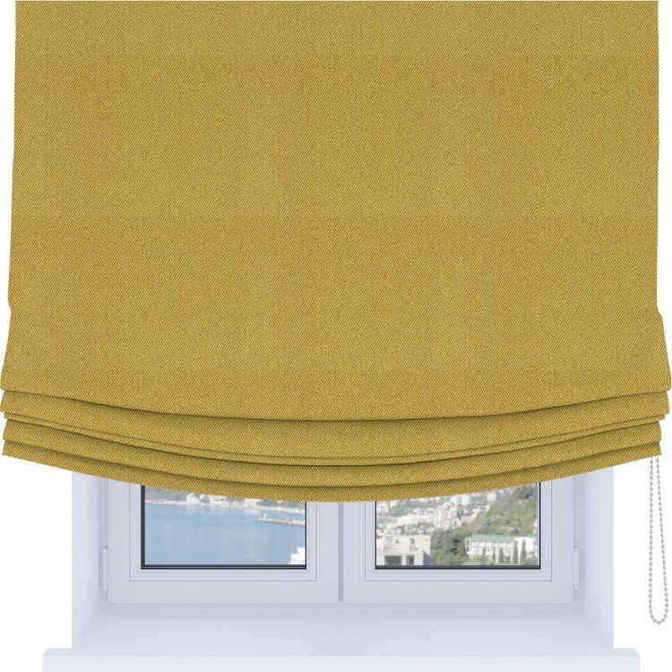 Римская штора Soft с мягкими складками, ткань твид блэкаут пыльная горчица