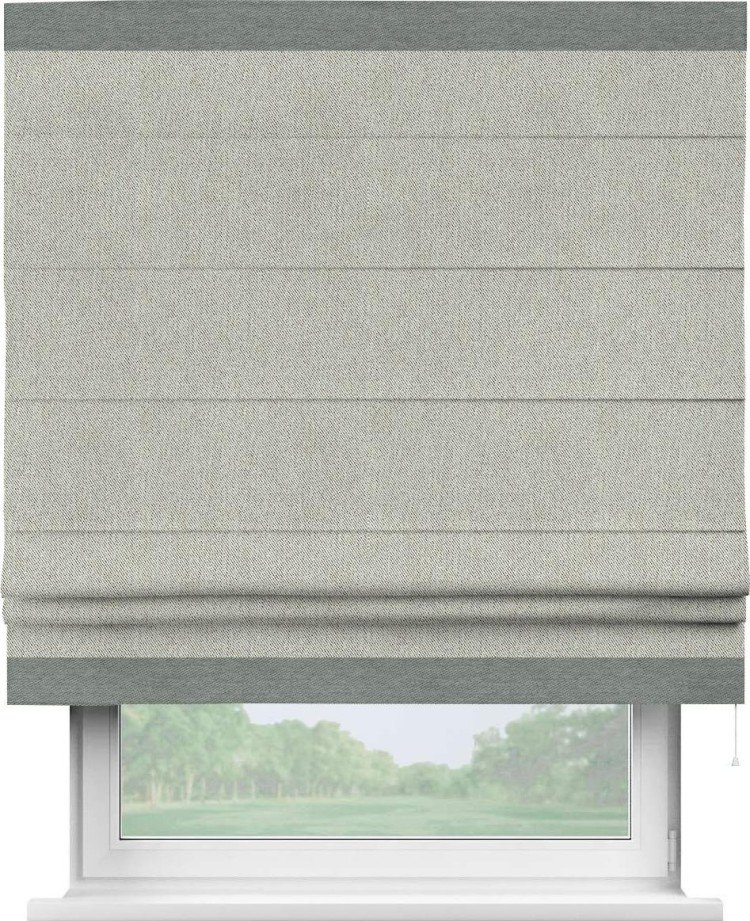 Римская штора «Кортин» с кантом Горизонт, для проема, ткань твид блэкаут, коричнево-серый