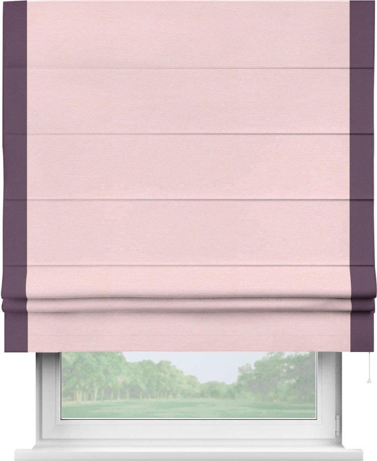 Римская штора «Кортин» с кантом Стрим Дуо, для проема, ткань блэкаут однотонный розовый