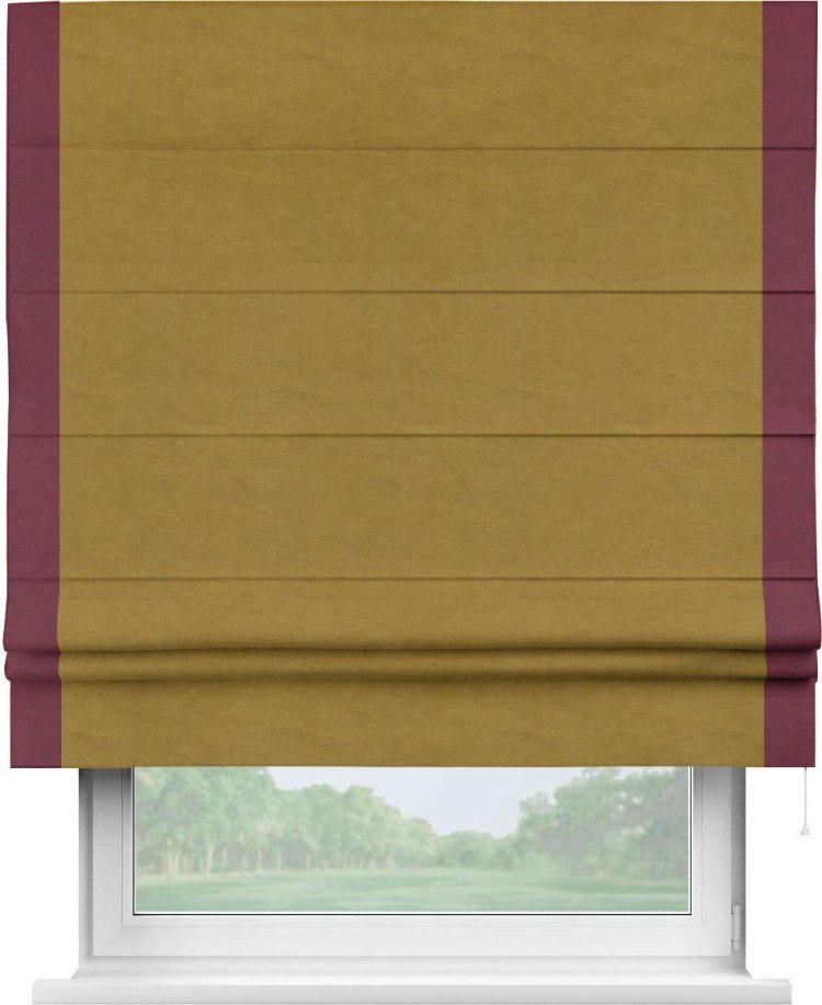 Римская штора «Кортин» с кантом Стрим Дуо, для проема, ткань вельвет светло-коричневый