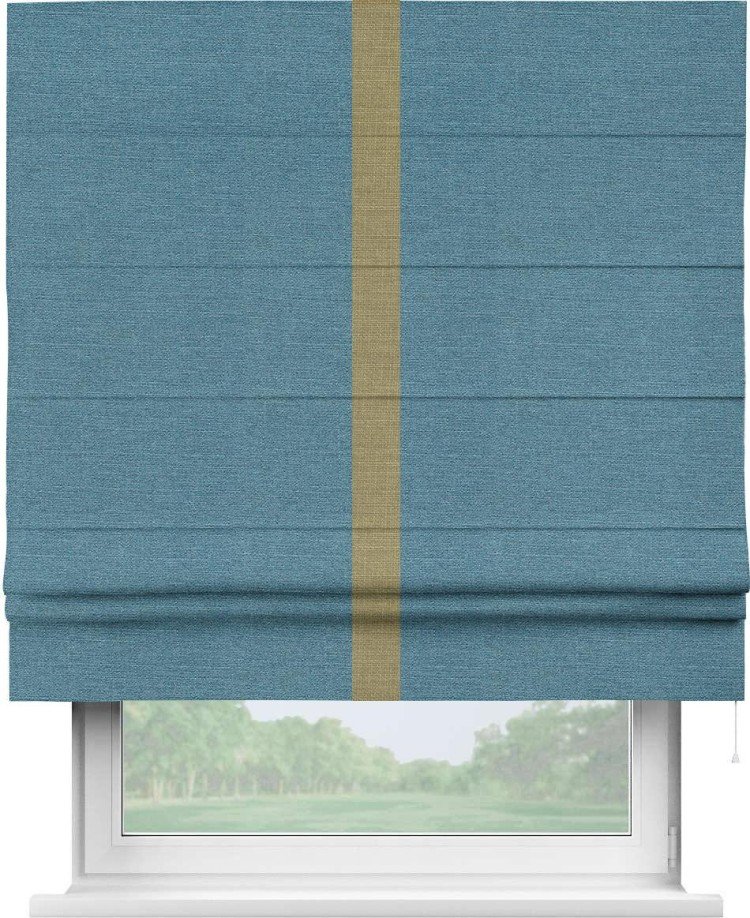 Римская штора «Кортин» с кантом Хайвэй, для проема, ткань лён голубой