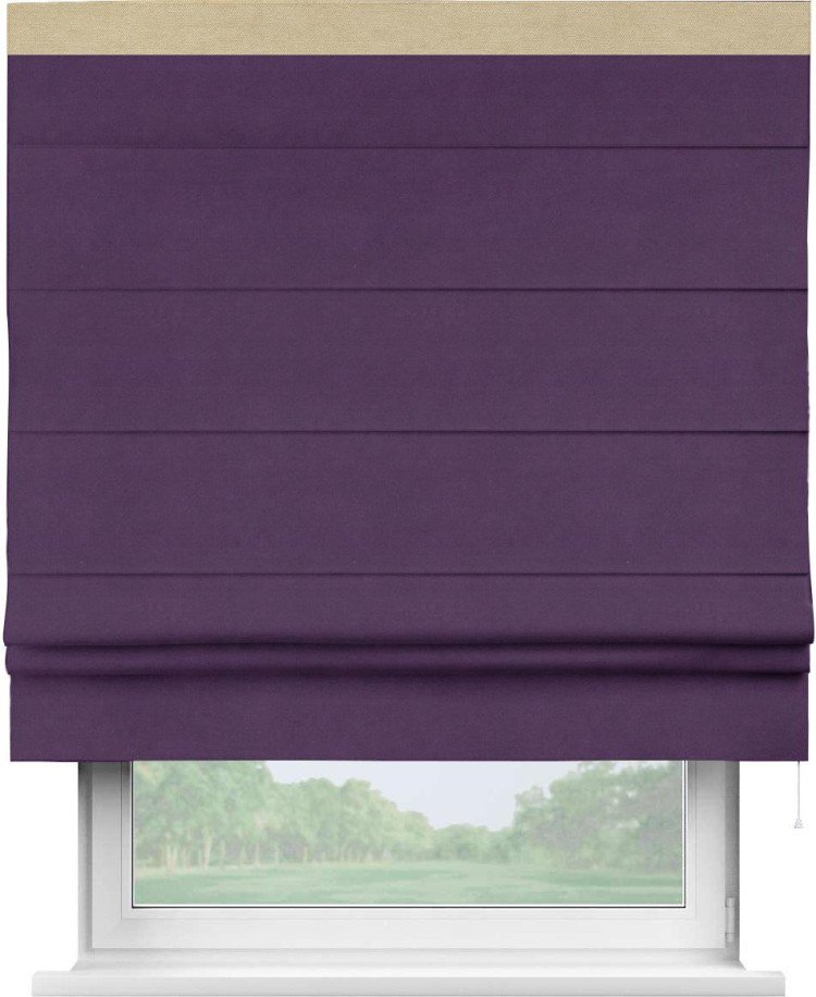 Римская штора «Кортин» с кантом Кинг, для проема, ткань вельвет темно-фиолетовый