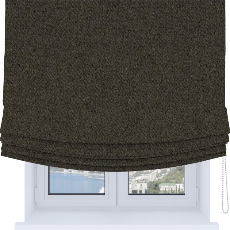 Римская штора Soft с мягкими складками, ткань твид блэкаут тёмно-коричневый