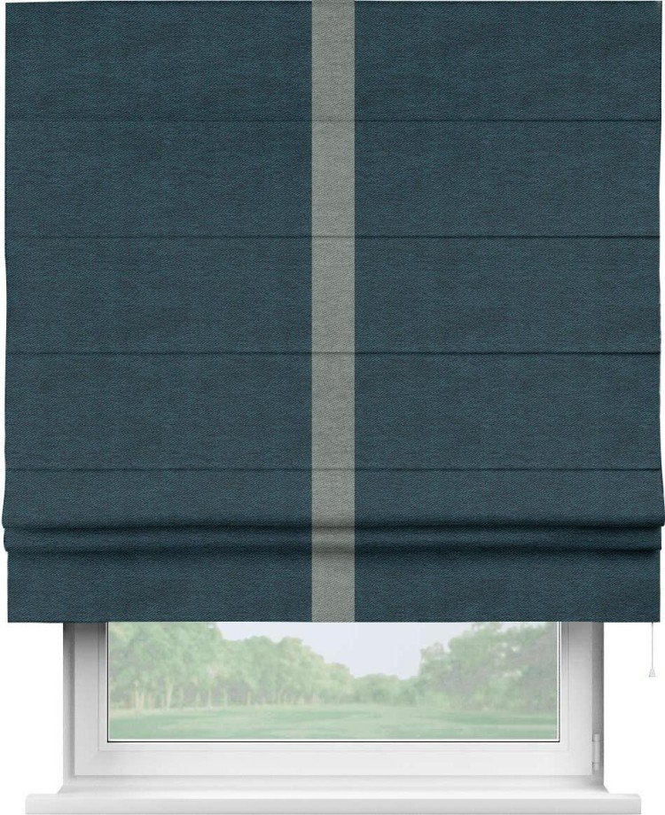 Римская штора «Кортин» с кантом Хайвэй, для проема, ткань твид блэкаут, глубокий синий